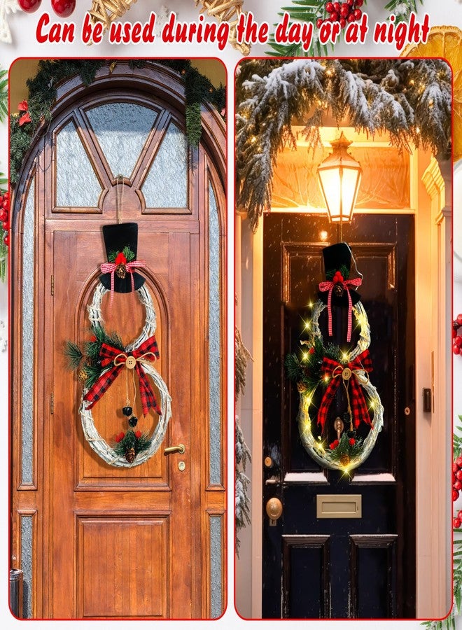 Baquler 3 Pcs Christmas Snowman Lighted Wreath Decoration Rustic Christmas Decor with Hat Bow Red Berries Pine Cone Vine for Xmas Winter Front Door Home Wall Decor, Batteries Not Included(Snowman) - Image 5